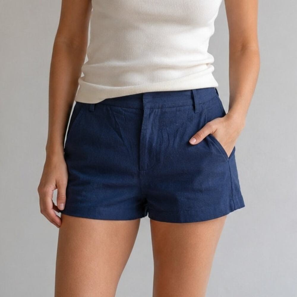 Alice + Olivia Linen Short Womens 10 Navy Mid-rise Mini